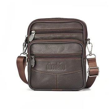 Men's Genuine Leather Crossbody Bag High Quality Zipper Pocket Retro Business Messenger Ba