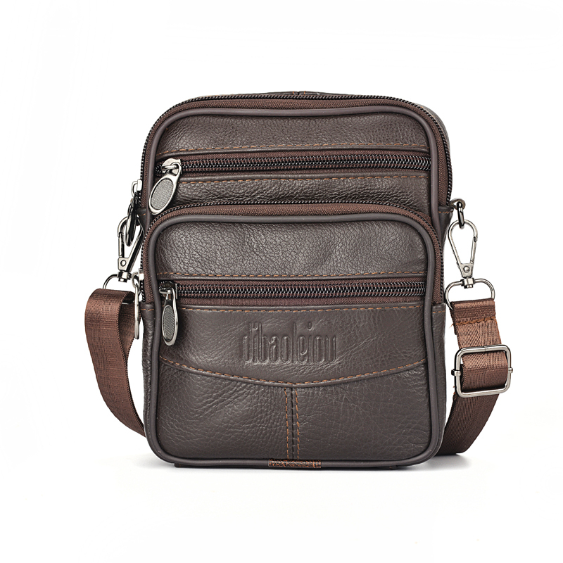  Men's Genuine Leather Crossbody Bag High Quality Zipper Pocket Retro Business Messenger Bag for Men 