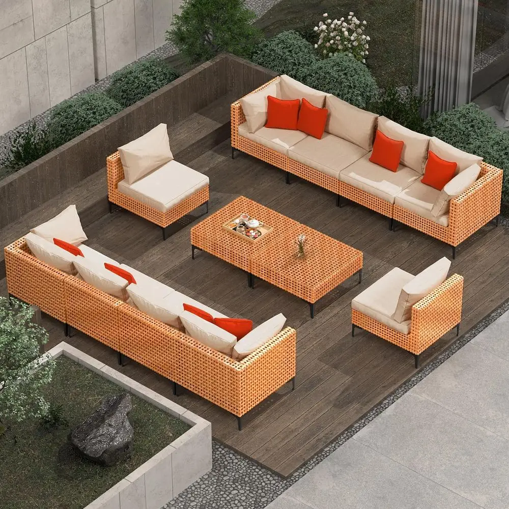 

12 Piece Outdoor Patio urniture Set ular Outdoor urniture Set Wicker Outdoor Sectional Soa with Cushions and Tea Table Patio Set