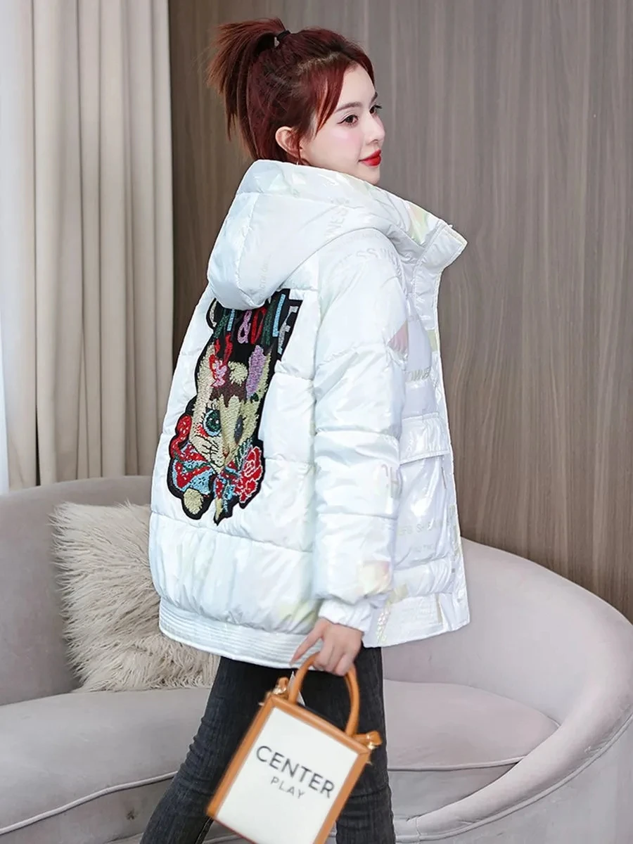 Hot Diamond Down Cotton Coat Womens 2023 New Winter Parkas Thicken Loose Padded Jacket Hooded Long Overszied Female Outerwear