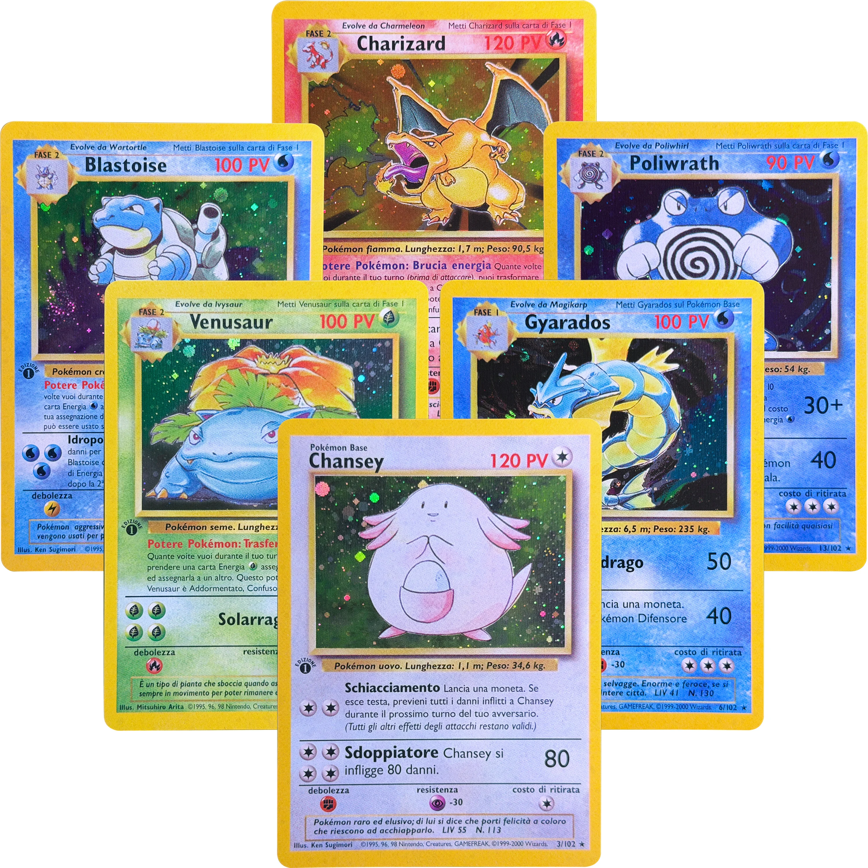 PTCG  Italian Base Set Olografica Completo Holo Foil Collezione Vintage 1999 TCG Multilingual Collection Proxy Cards