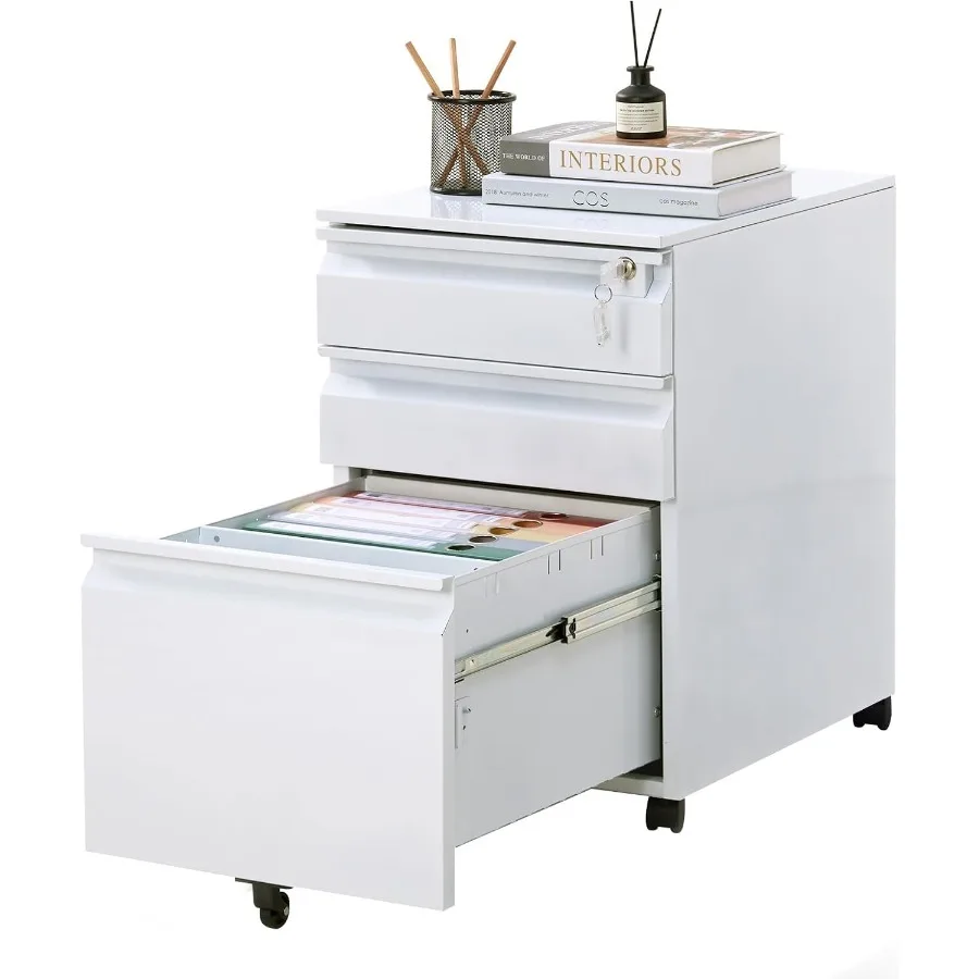 Home Office Metal Filing Cabinet, 3-Drawer Mobile Organizer