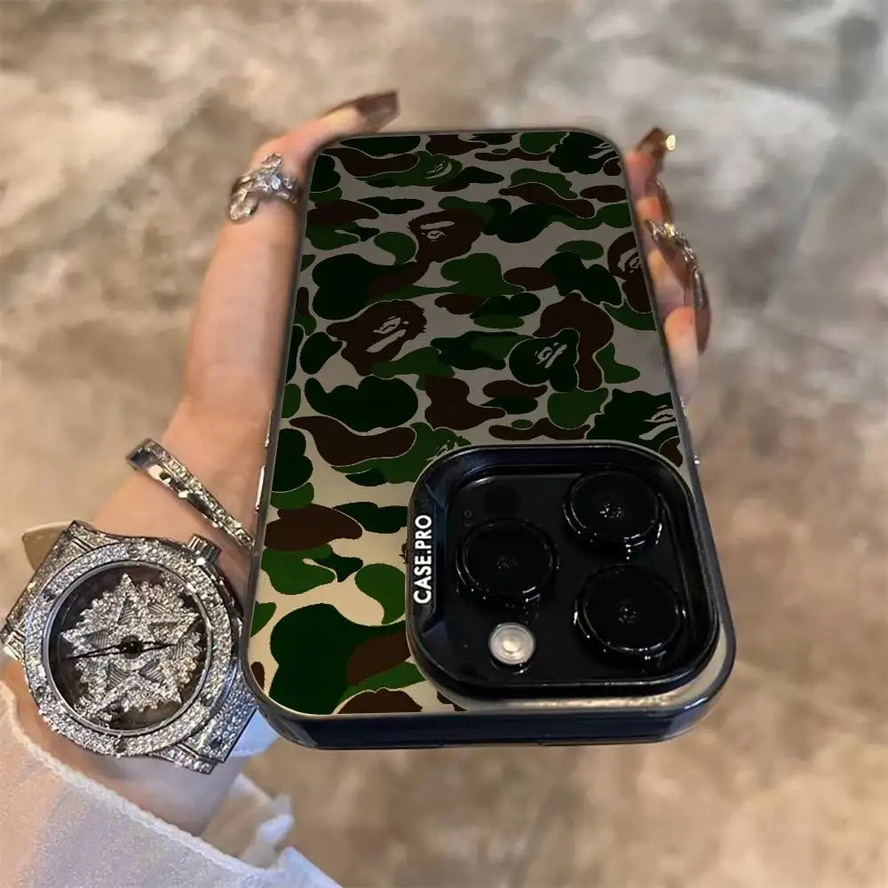 Модный крутой чехол для телефона B_BApe для iPhone 16, 15, 14, 13, 12, 11 Pro Max, дизайнерский матовый лазерный чехол для телефона Aurora