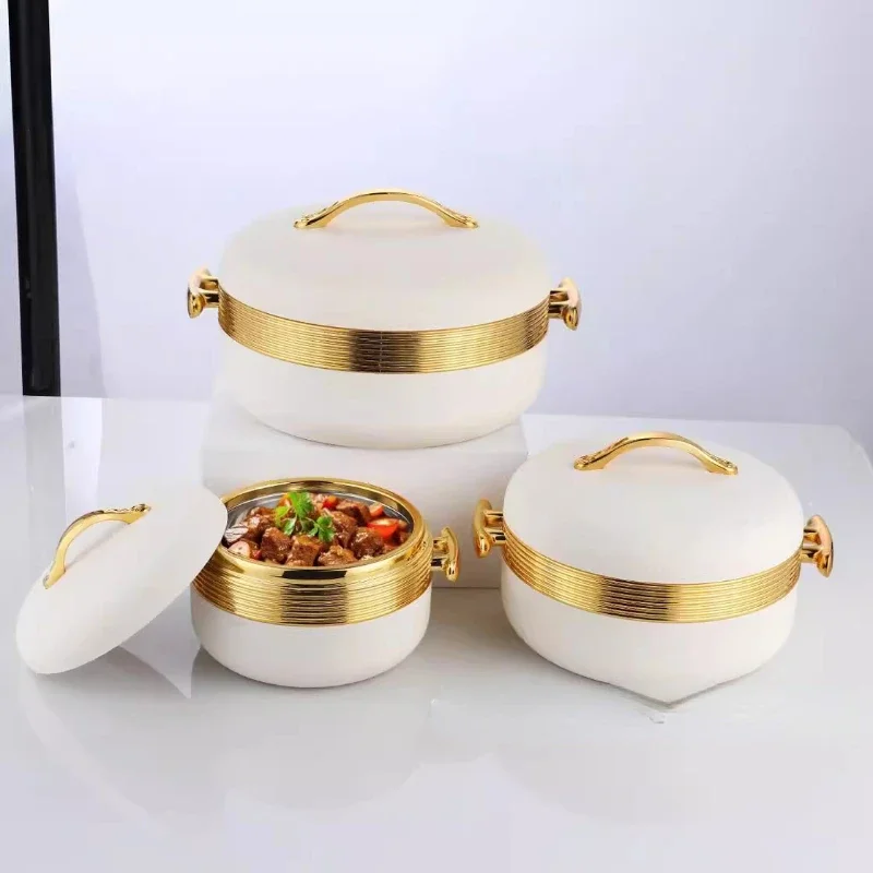 Food Warmer Container3PCS Gold Handle Round Insulation Box 1L 2L 3.5L