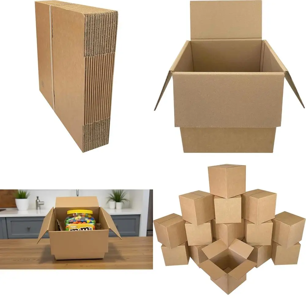 

8x8x8 Inch Brown Heavy-Duty Corrugated Shipping Boxes, 275lb, Pack of 15 for Moving and Packaging