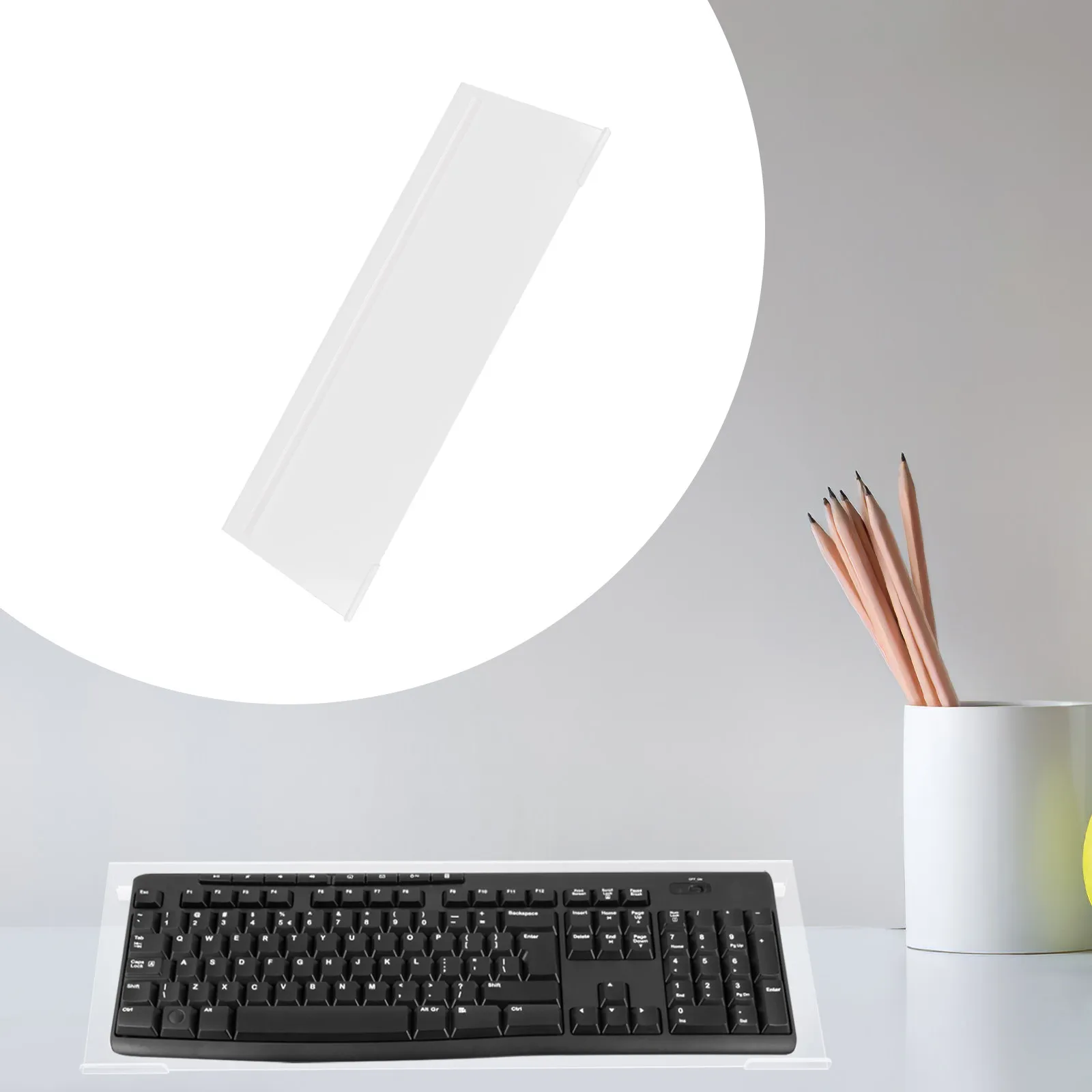 

Computer Keyboard Stand Transparent Anti-Slip Low Front Lip Design Fits Most Keyboards Ergonomic Desk Keyboard Tray