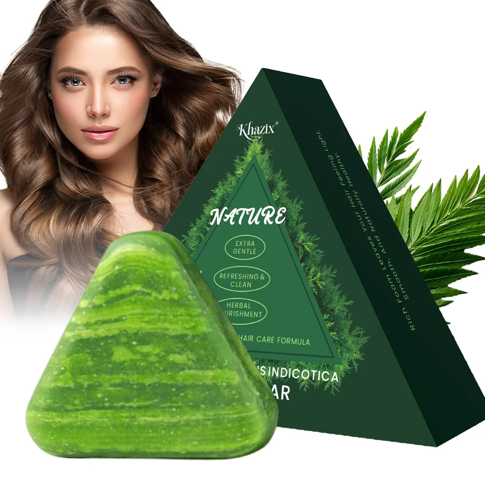 Green Triangle Soap Shampoo Bar with Usman Grass - Natural Cypress Leaf Solid Shampoo Bar for Natural Herbal Hair Care, Calming