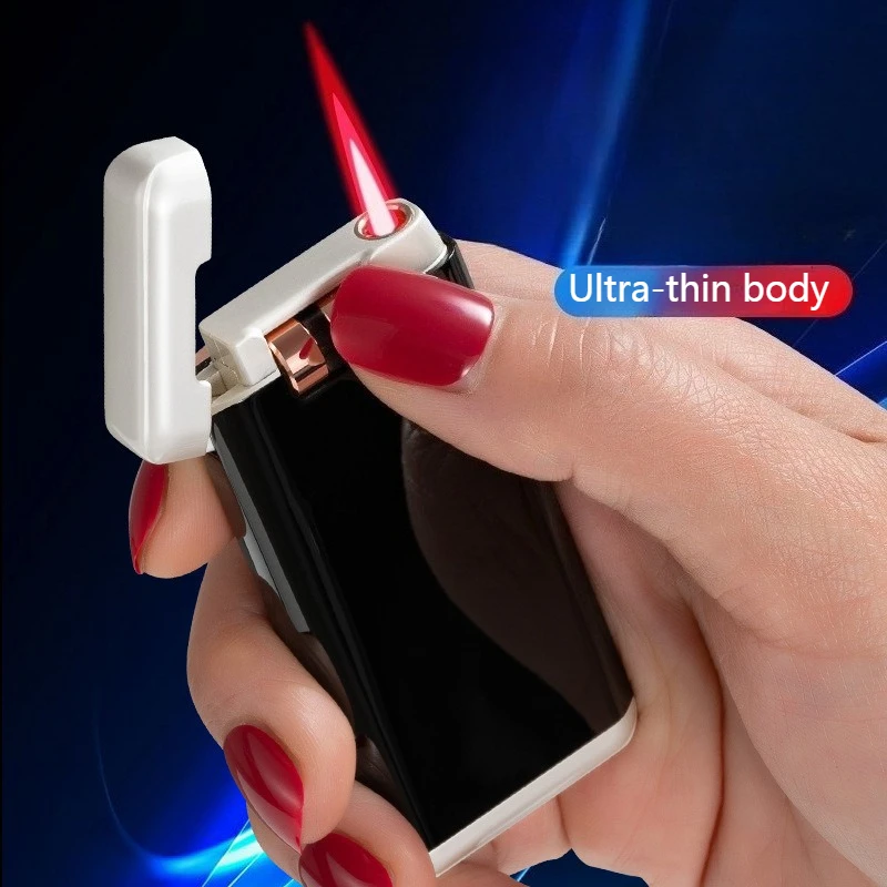 

Newest Metal Ultra-thin Rotary Ignition Windproof Red Flame Inflatable Lighter Gift for Men Smoking Accessories Cigarette Lighte
