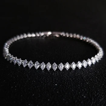 Marquise Oval Square Cut Luxury Silver Color on Hand Tennis Bracelet Bangle for Women…