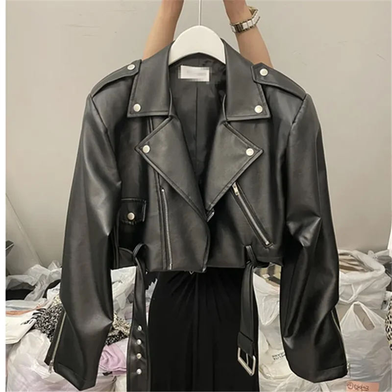 Moda zíper falso jaqueta de couro do plutônio das mulheres primavera outono nova casual cor sólida locomotiva roupas de couro casaco feminino b1419
