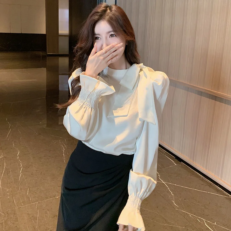 Womens Spring 2026 French Long Sleeve Chiffon Shirt Elegant All-Match Age-Reducing Temperament Blouse