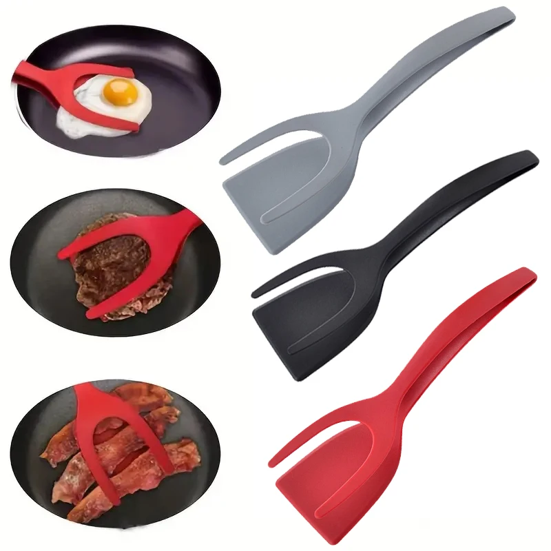 Pinzas abatibles de agarre de nailon 2 en 1, espátula de huevo, pinzas para carne, pinzas para tortitas, accesorios de cocina, herramientas de cocina