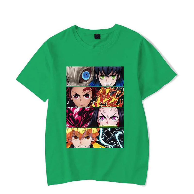 Hot Anime Kamado Tanjirou Kamado Nezuko Hashibira Inosuke Agatsuma Zenitsu Printed T-shirt Women Men Tees Round Neck T-shirt