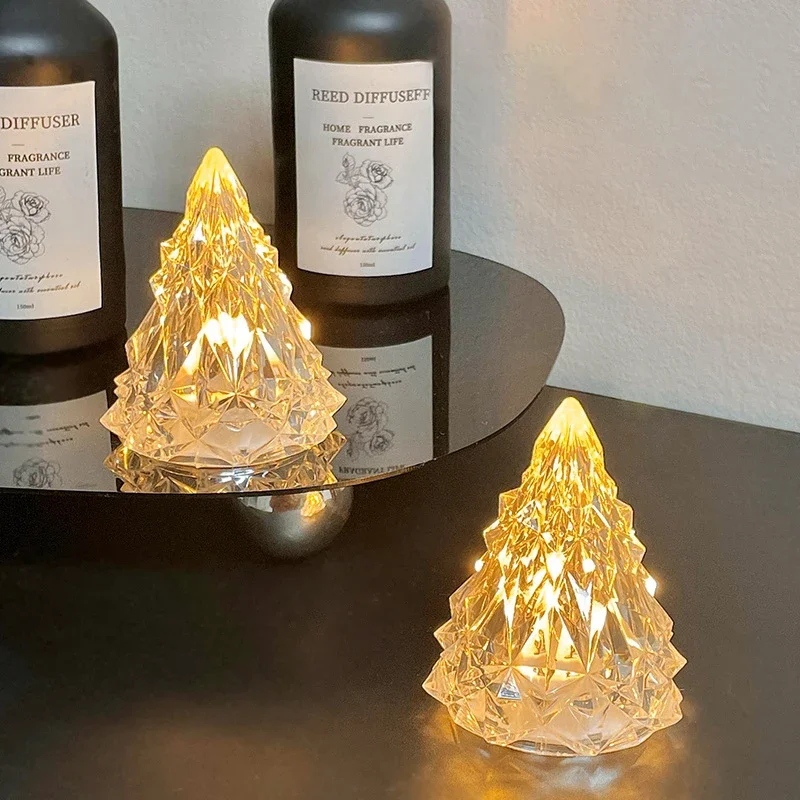 Crystal Ins Christmas Tree Night Light, Cabeceira Luz Ambiente, Abajur, Modelling Table Lamp, Dormitório Quarto