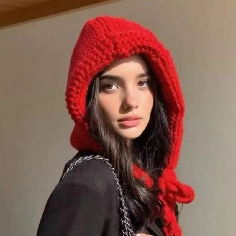 

Autumn Winter Hats For Women Red Color Hat Christmas New Year gift Thick Warm Knitted Sweet Cute