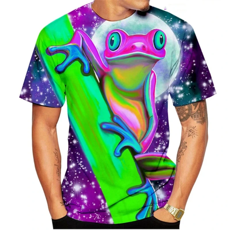 Cute Frog 3D Print T Shirt Men Clothing Summer Animal Print O-Neck Short Sleeve Top Casual Tee Kid Oversized Fashion Streetwear
