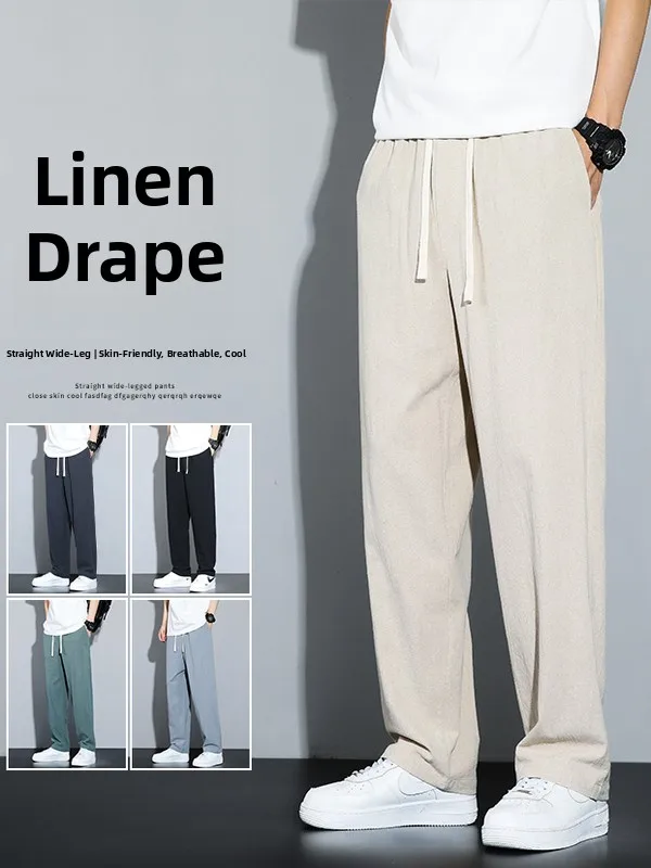 

Летние однотонные хлопковые льняные мужские повседневные брюки, дышащие свободные брюки, прямые удобные легкие брюки