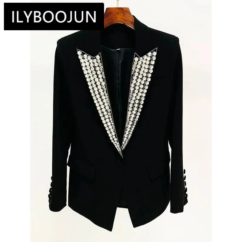 

ILYBOOJUN Newest 2024 Fashion Designer Jacket Women's Rhinestone Diamonds Strass Beaded Sinble Button Blazer