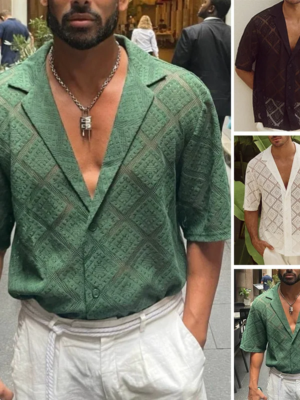 

Men's Faionable Breathable Color Loose ort Sve irt Hollow out Casual Versatile Top Urban Sle Summer Wear