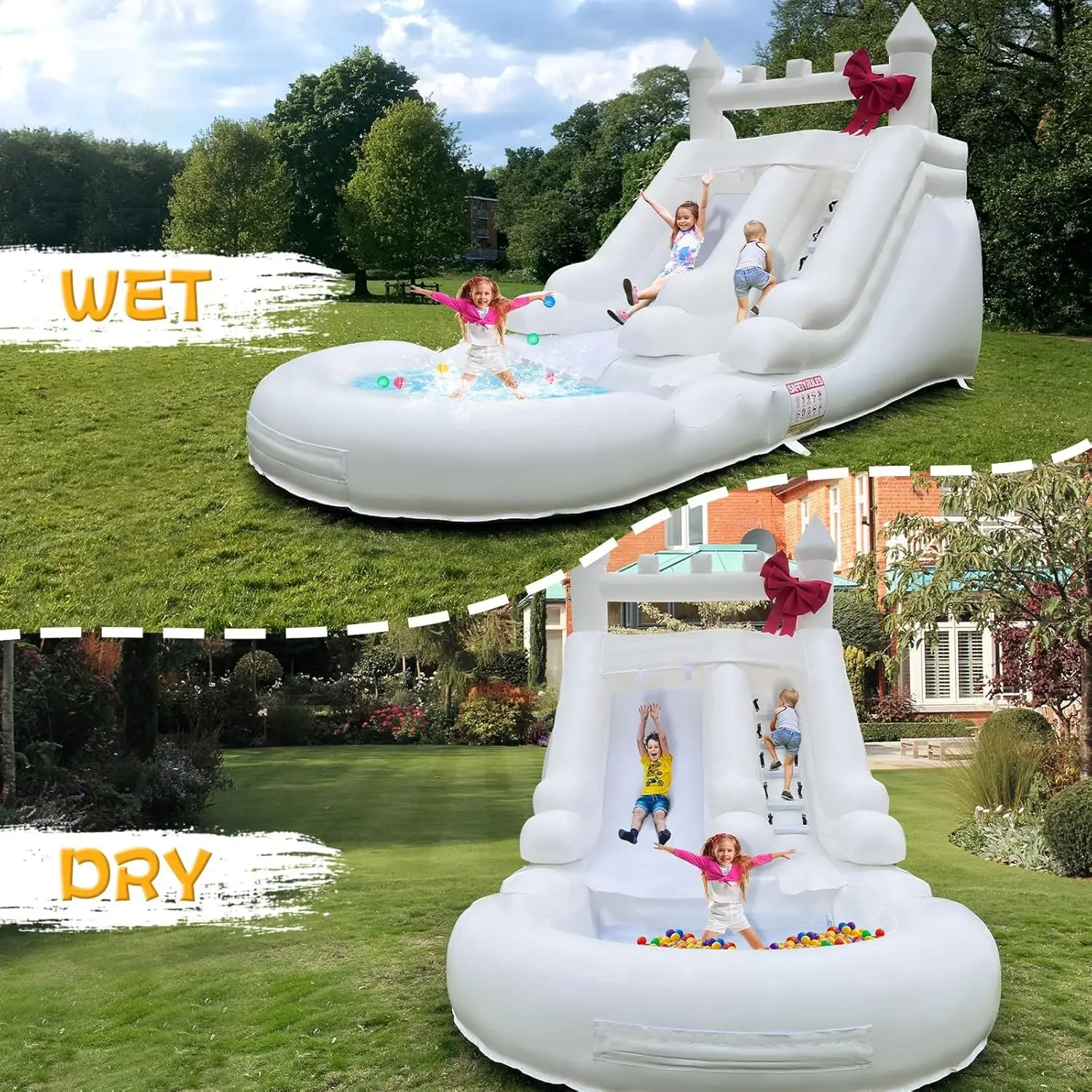 Commercial Grade White Inflatable Water Slide with Splash Pool Bouncy Castle for Adults and Kids Includes Blower Customization