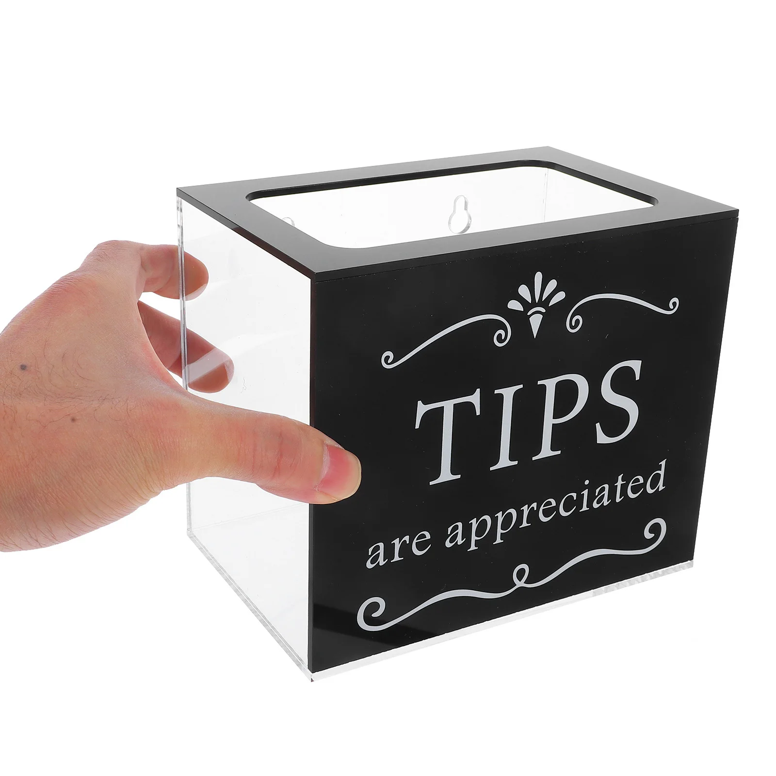 صندوق اقتراحات أكريليك جرة مستطيلة سوداء شفافة للحانات والمقاهي والمطاعم وجمع الأموال وتبرعات الاقتراع النقدية