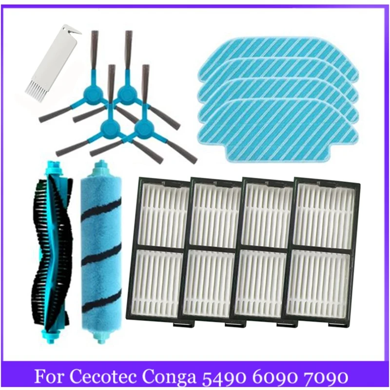 

For Cecotec Conga 5490 6090 7090 Robot Vacuum Cleaner Main Side Brush Hepa Filter Mop Cloth Replacement Accessories Kit