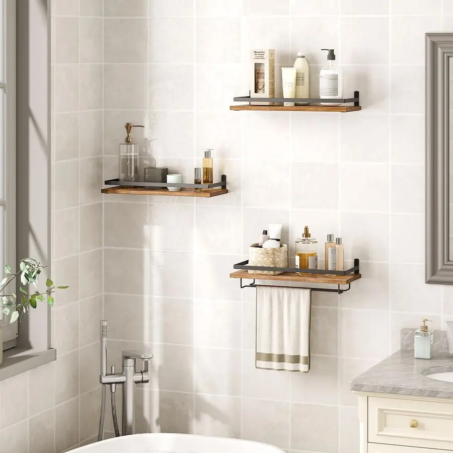 Estante para Vino de Pared, Paquete de 3, Estantes Flotantes para Botellas y Copas, para Sala de Estar