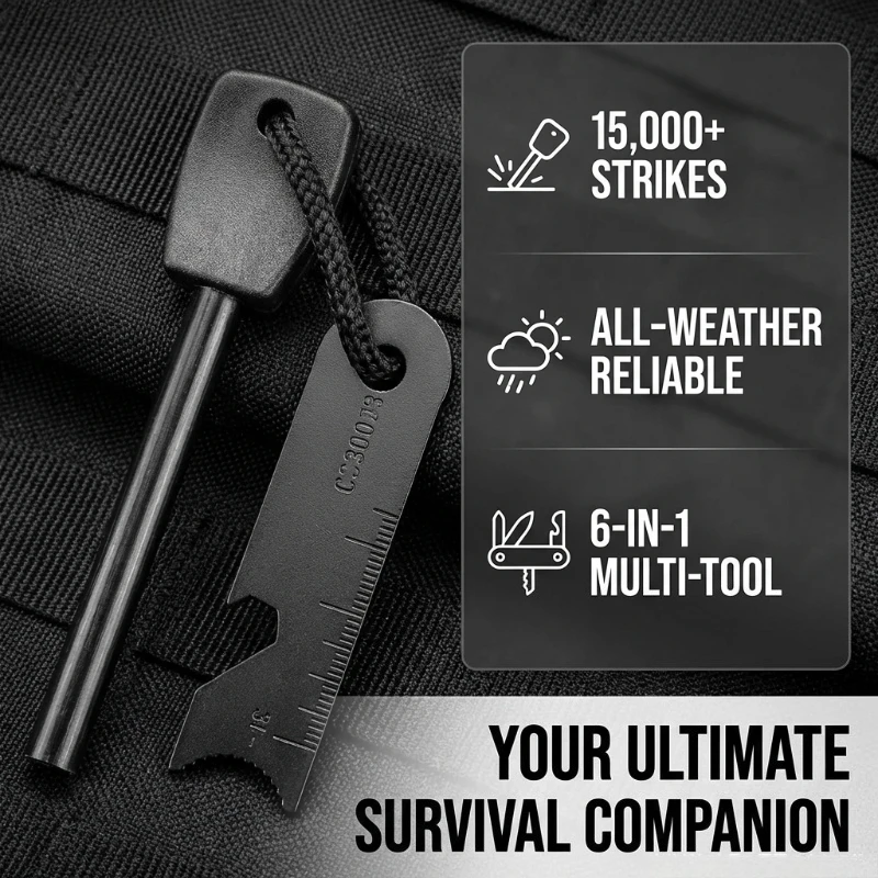 Multi-Function Wooden Handle Magnesium Fire Starter-Waterproof Survival Fire Stick, Essential Emergency Tool for Outdoor Lovers