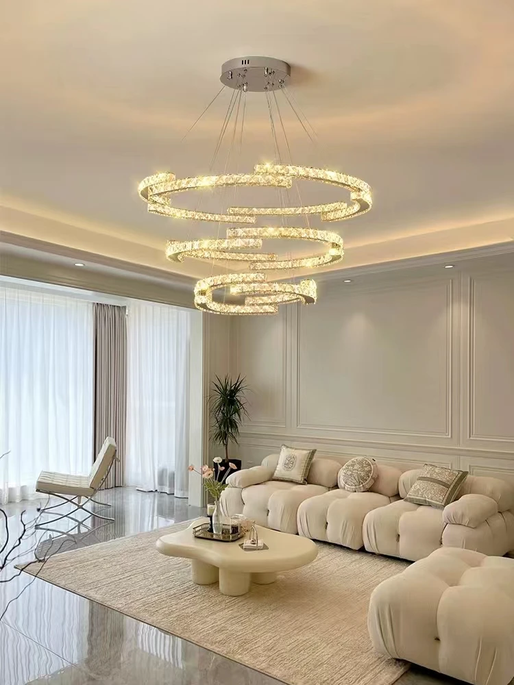 

Nordic Modern Circle Crystal Chandelier Luxury Villa Hall Chandelier Staircase Bedroom Living Room Decoration Lighting Fixtures