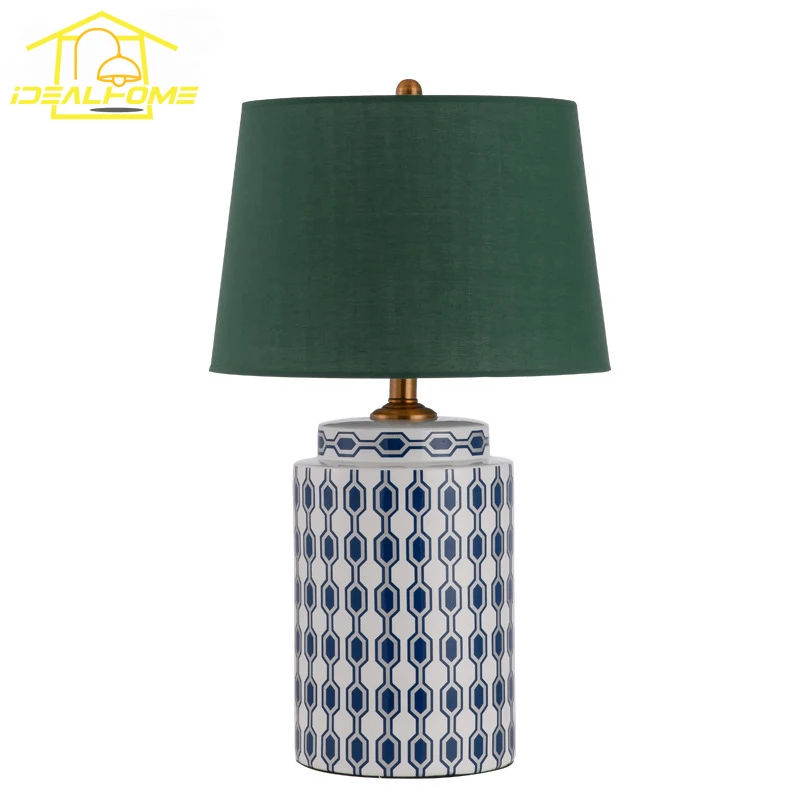 Amerykańska Luksusowa Niebiesko-Pomarańczowa Ceramiczna Lampa Stołowa LED E27 Minimalistyczna Nowoczesna Lampka Biurkowa Do Sypialni Salonu/Pokoju Modelowego Lampka Nocna Hotelowa