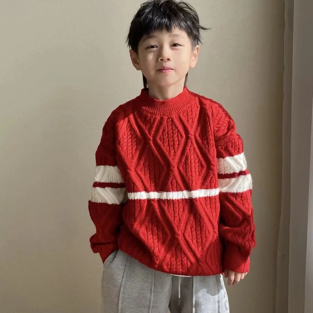 

Christmas Clothes Children's Knitted Sweater Winter Thickened Warm Base Crewneck Pullover Casual Top Trendy Outer Wear Clothing