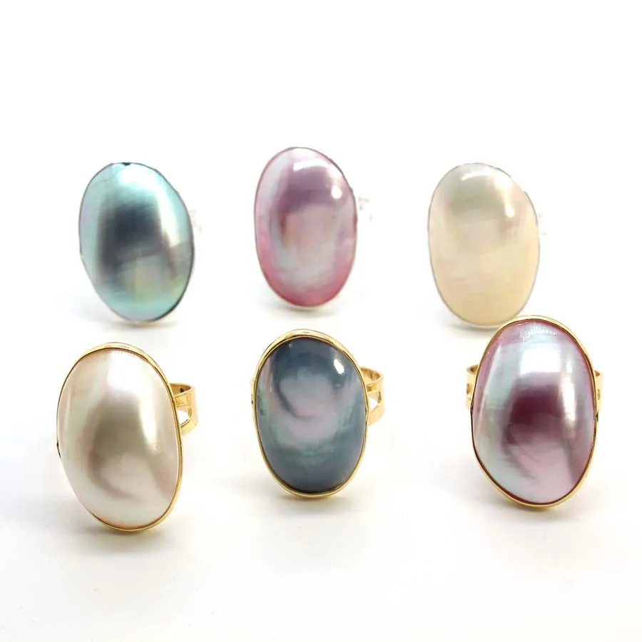 Charms Mabe Oval Shell Adjustable Rings For Women Party Jewelry Natural Mabe Shell Random Multicolor Finger Ring Man Gifts