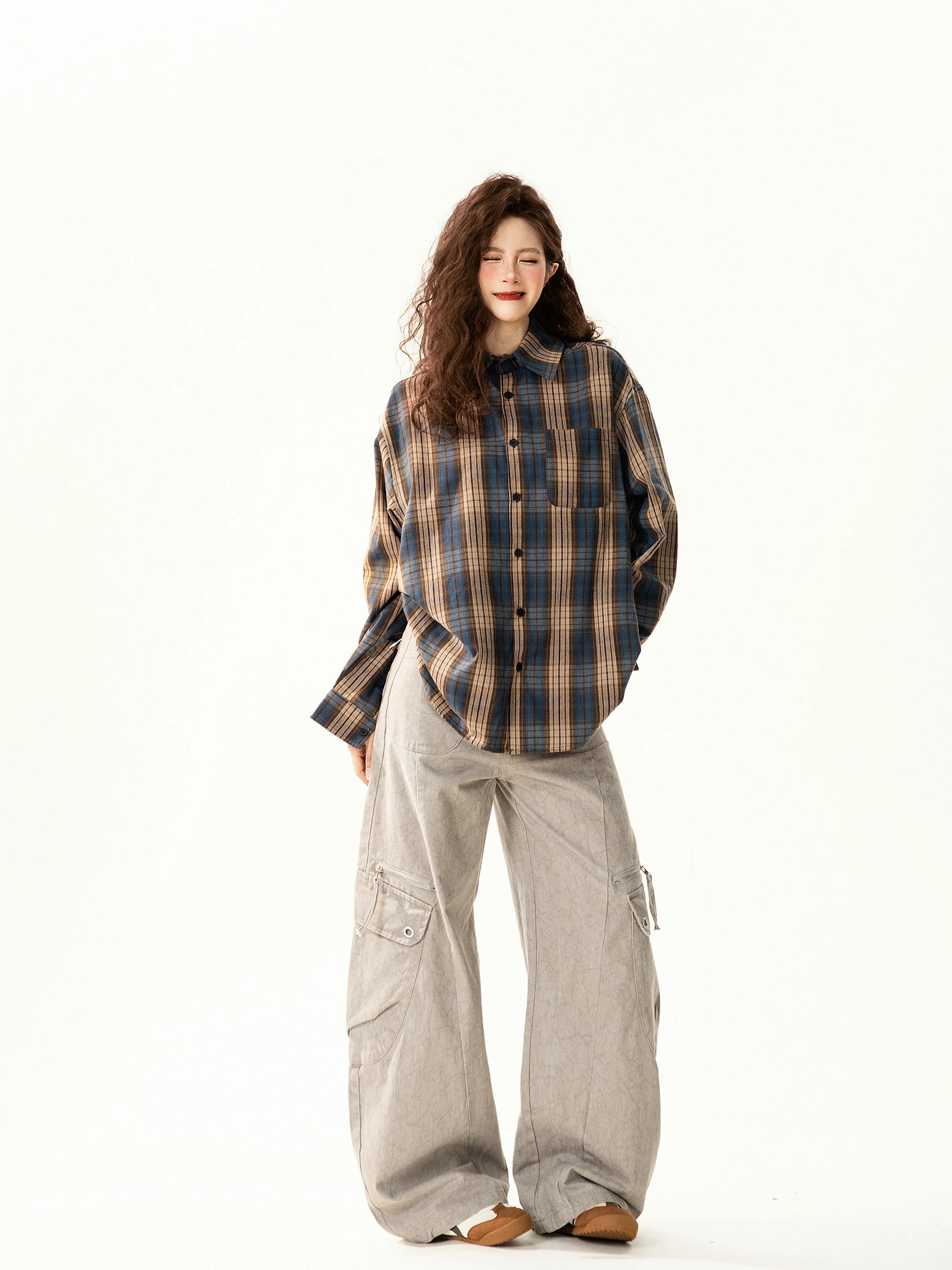 

Ретро-куртка в американском стиле в клетку с длинными рукавами, женская, свободного кроя, повседневная, весенняя, новая модная тенденция, верхняя одежда, уличный стиль