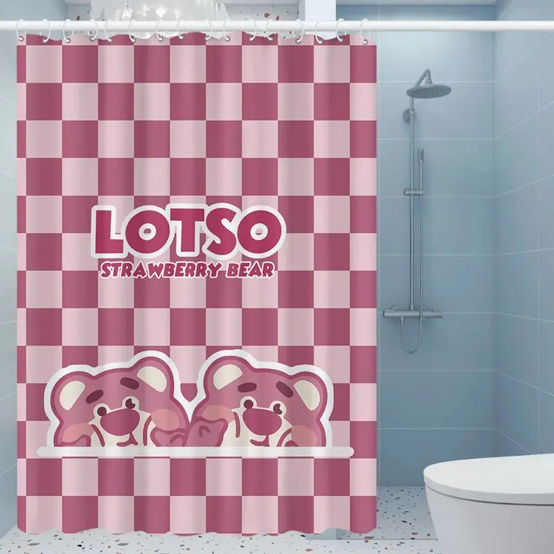 

Disney Pink Strawberry Cute Lotso Shower Curtain Cartoon Waterproof Bathroom Curtain with Hooks Decor Girls Children's Gifts