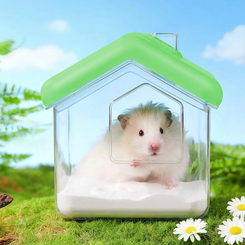 Two-in-one Hamster House Hamster Sand Bath Container Box Visible Gerbil Bathroom Toilet Dwarf Small Bathtub House Cage