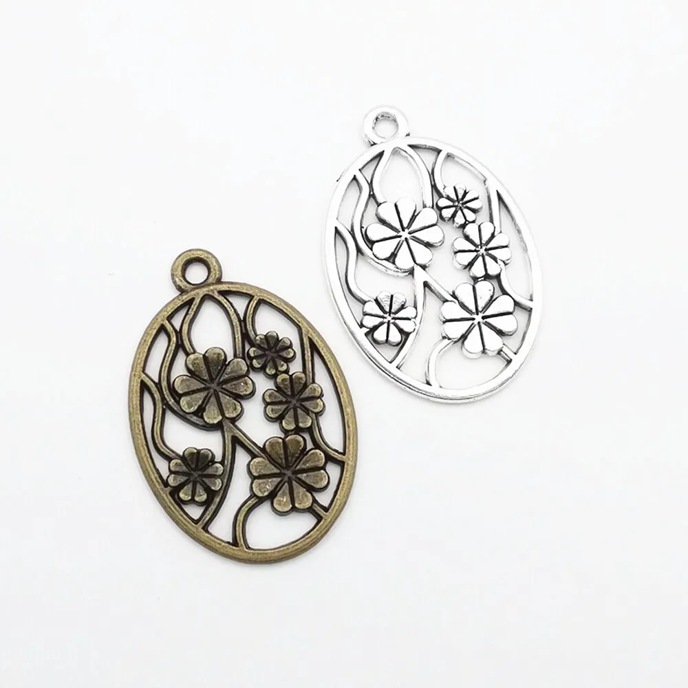 10Pcs/Lot 32*22mm Vintage Flower Zinc Alloy Charms Pendants DIY Jewelry Making Supplies Craft Accessories Bulk Mixed Designs