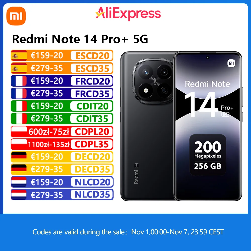 Xiaomi Redmi Note 14 Pro Plus 5G NFC, Snapdragon 7s Gen 3,Pantalla AMOLED de 6,67" 1,5K,Cámara de 200MP,Cargador no Incluido