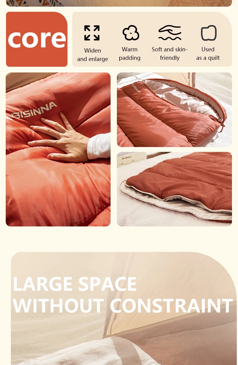 BISINNA Großer Camping-Schlafsack, leicht, 3-Jahreszeiten-Schlafsack, lange Größe, für Erwachsene, Ruhe, Wandern, Angeln – Detail 2