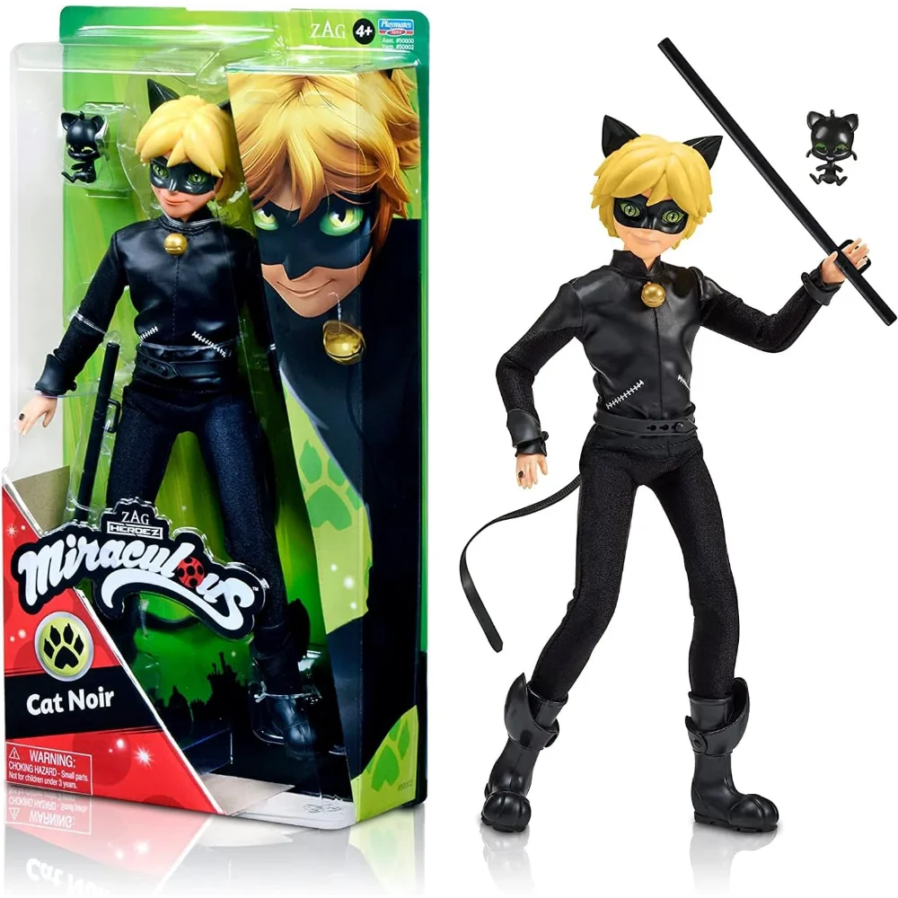Boneca Fashion Miraculous Ladybug e Cat Noir, Boneca Articulada de 26cm com Acessórios Kwami