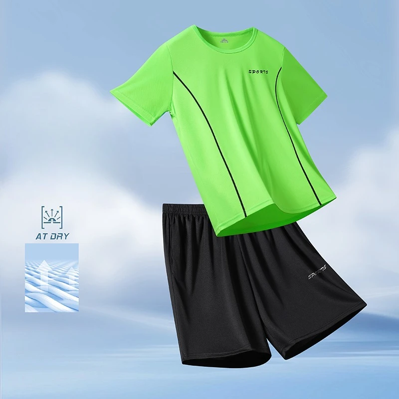 

Men's 2 Pieces Sets Quick-dry Short-sleeve Shorts Suit Men Leisure Sports Running Fitness T-shirt Sets Joker Short Tracksuit Man
