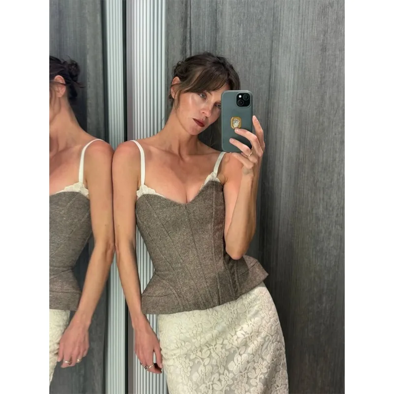 

Women Spaghetti Strap Corset Top Female Panelled V-neck Sleeveless Backless Slim Fishbone Blouse 2026 Lady Party Evening Tops