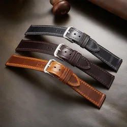 Genuine Cow Leather Watch Strap 18mm 19mm 20mm 21mm 22mm Oil Wax Discoloration Cowhide Belts Business Retro Watchbands