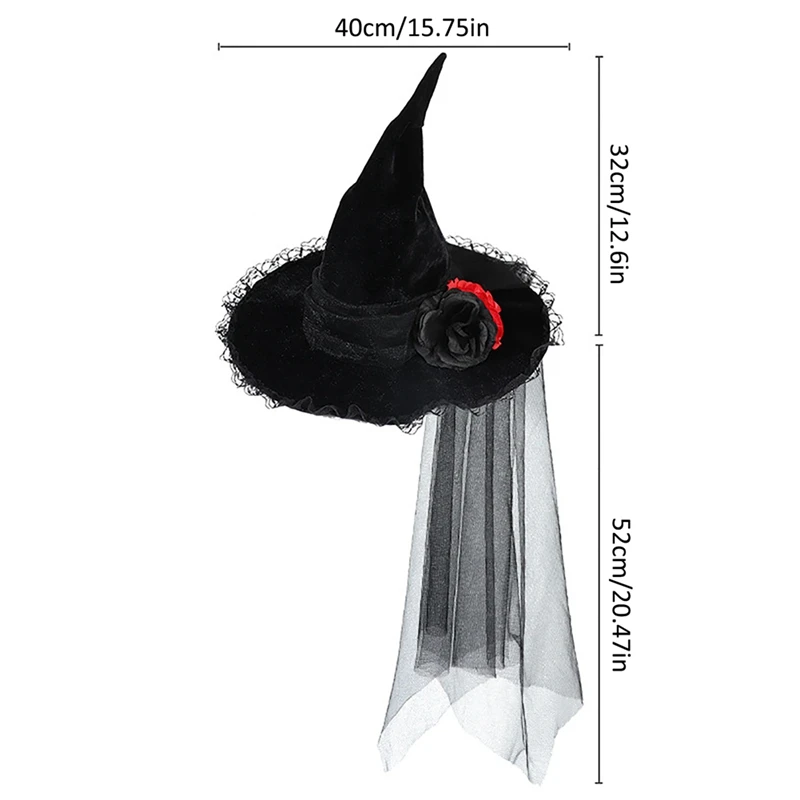 Halloween Baroque Witch Hat Mesh Artificial Flower Accessories Gothic Queen Cosplay Witch Hat Party Photo Props