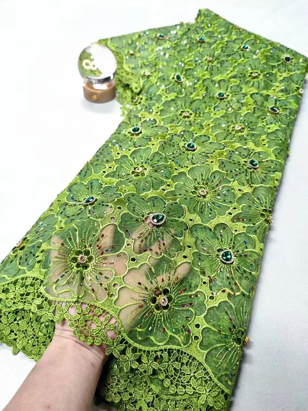 2025 Latest Guipure Cord Lace Fabric High Quality Royal Blue Sequin Beads Embroidery Mesh Lace Material For Luxury Party Sewing