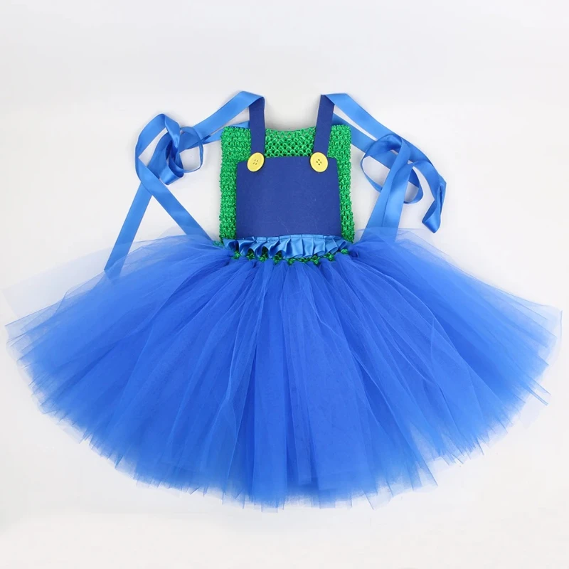 Super Brother Costume for Kids Cosplay Party Princess Peach Dresses Super Bros Tutu Dress Anime Children Cosplay Clothes Set