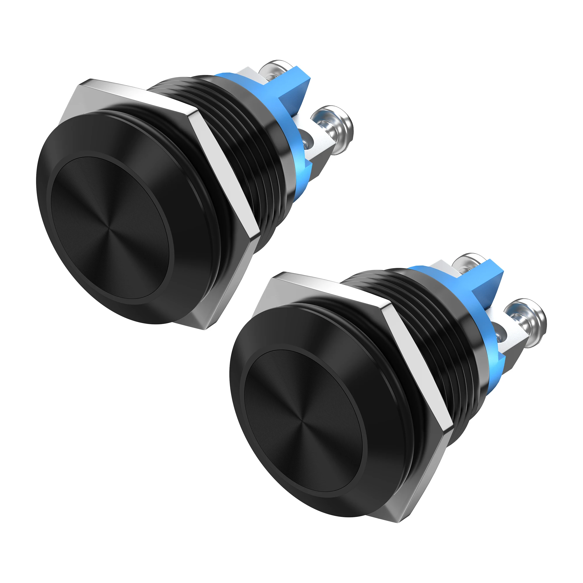 2PCS 16MM Momentary Push Button Switch 12V 5A Screw Terminals Waterproof Black Shell 3A 250V Waterproof Metal Momentary Switch