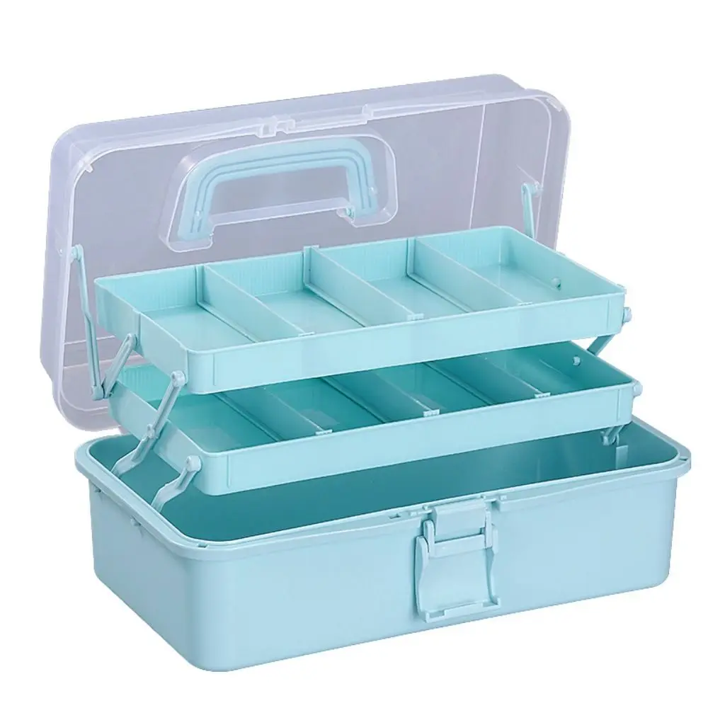 Three-layer Craft Storage Box Plastic Foldable Sewing Storage Box Transparent Large Capacity Portable Hardware Tool Box