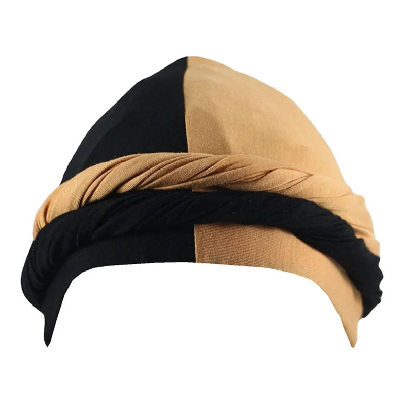 Elastische Dubbele Kleur Tulband Durag Voor Mannen Satijn Gevoerd Bandana Headwrap Caps Patchwork Streetwear Hip-Hop Mannen Hoofdband cap