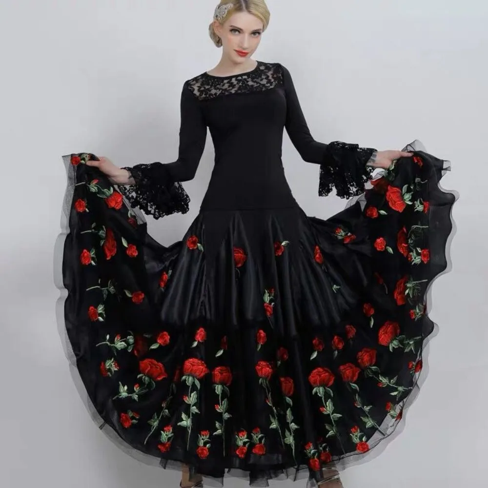 Modern Dance Performance Costume for Women Customized Long Sleeves Dress National Standard Waltz Tango Dance Competition Dresses