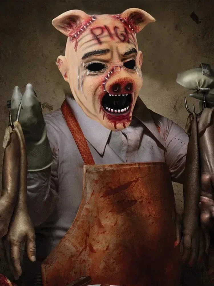 Máscara de cerdo aterradora, máscara de látex para Halloween, disfraz de mascota, accesorios de Cosplay, cabeza de cerdo sangrienta, máscara espeluznante para adultos de carnicero
